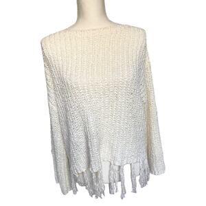 Altar'd State Cream Wide Sleeve Fringe Sweater Size Small
